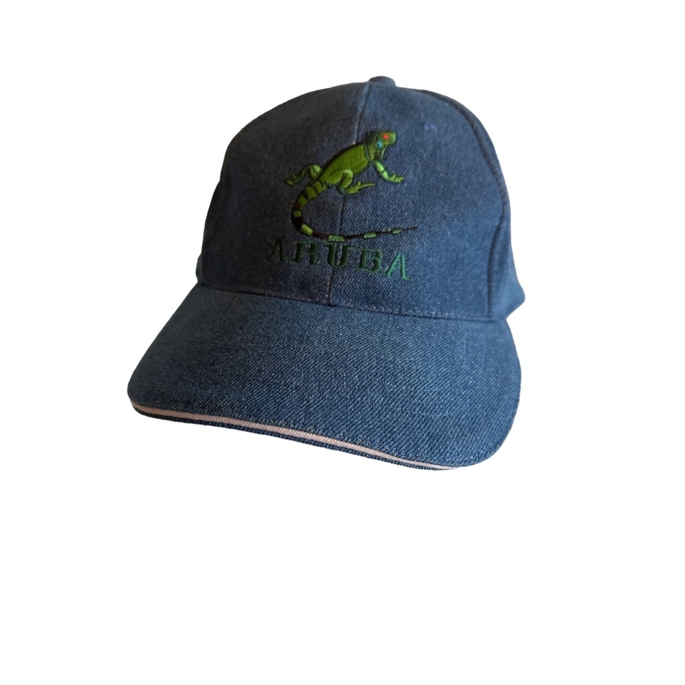 Aruba Blue Denim Embroidered Iguana Lizard Hat Cap Adjustable